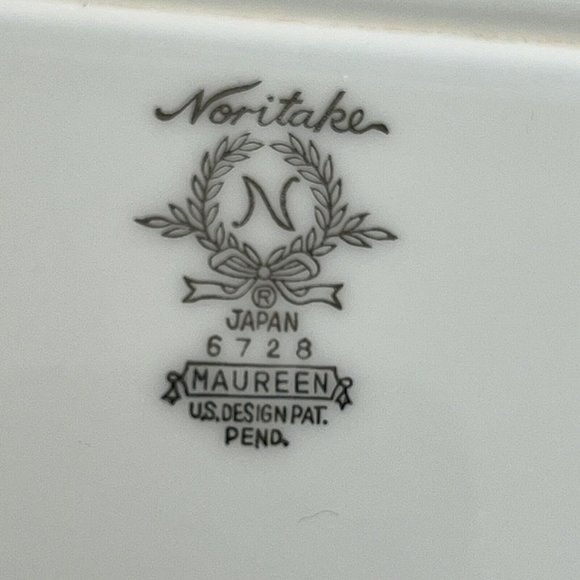 Noritake Maureen Serving Platter 6728 Green Rim White Scroll Silver Trim Japan - Picture 5 of 6